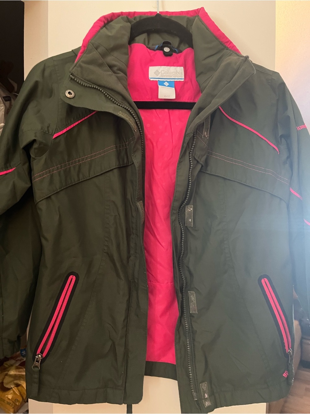 Columbia Girls Insulated Ski Jacket Green Pink Omni Heat Size 10/12